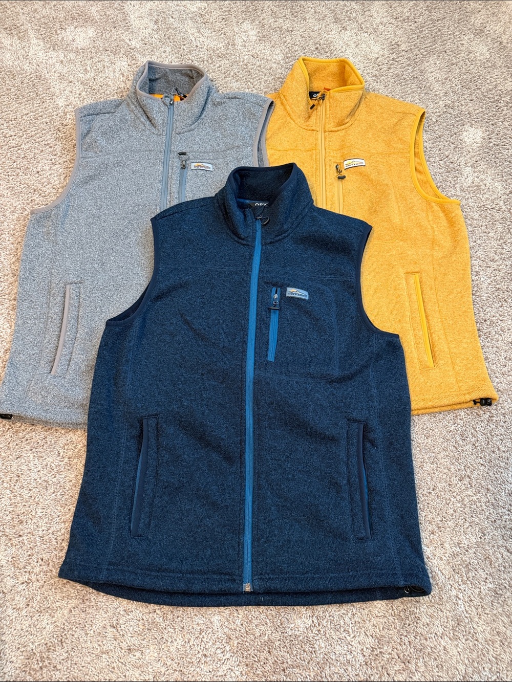 Orvis Fleece Vest Trio in Navy,Yellow and grey